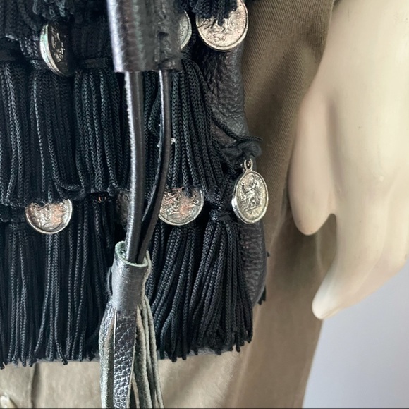 STELA 9 Leather Katari Coin Bucket Bag Black Fringe Tassels - Picture 5 of 11